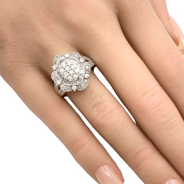 1.12ctw Diamond Ornate Ring 14K White Gold worn