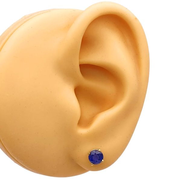 1.20ctw Natural Blue Sapphire Stud Earrings 14K Gold worn