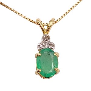 1.26ctw Natural Emerald Necklace 14K Gold pendant