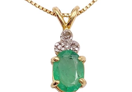 1.26ctw Natural Emerald Necklace 14K Gold pendant