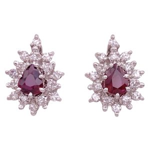 1.54ctw Ruby Stud Earrings with Diamond Halo 14K Gold