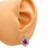 1.54ctw Ruby Stud Earrings with Diamond Halo 14K Gold worn