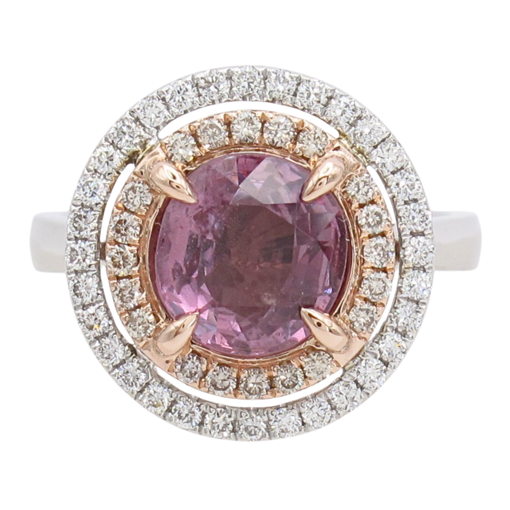 1.93ct Pink Spinel Double Diamond Halo 14K