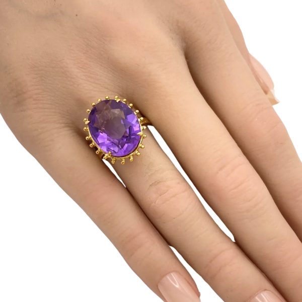 10.63ctw Amethyst Ring 18K Yellow Gold worn
