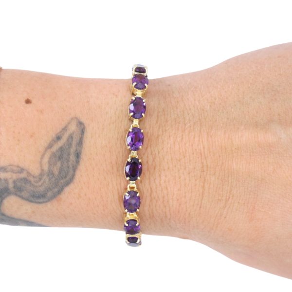 13.6ctw Amethyst Line Bracelet 14K Gold worn