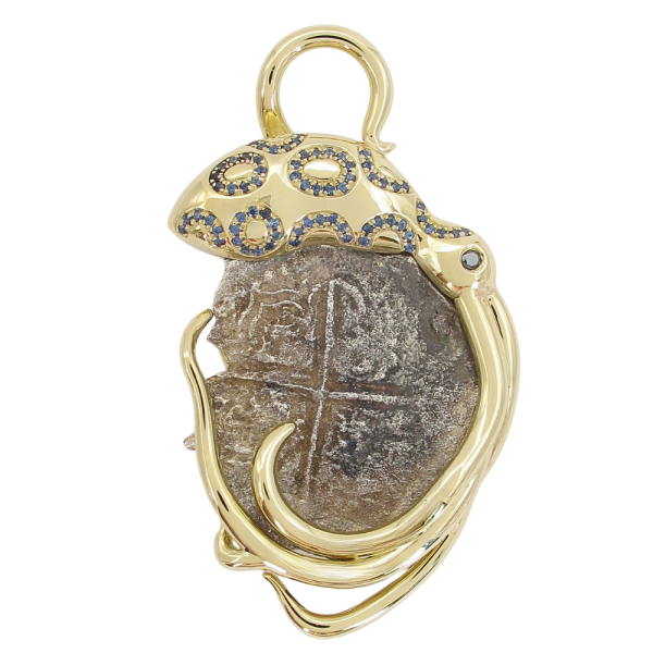 1622 Atocha 2 Reales Shipwreck Coin Mel Fischer Blue Ring Octopus Pendant Gold Back