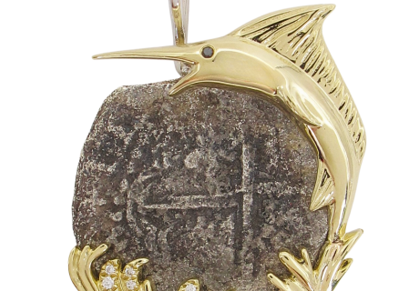 1622 Atocha 4 Reale Shipwreck Coin Mel Fischer Marlin Pendant Gold