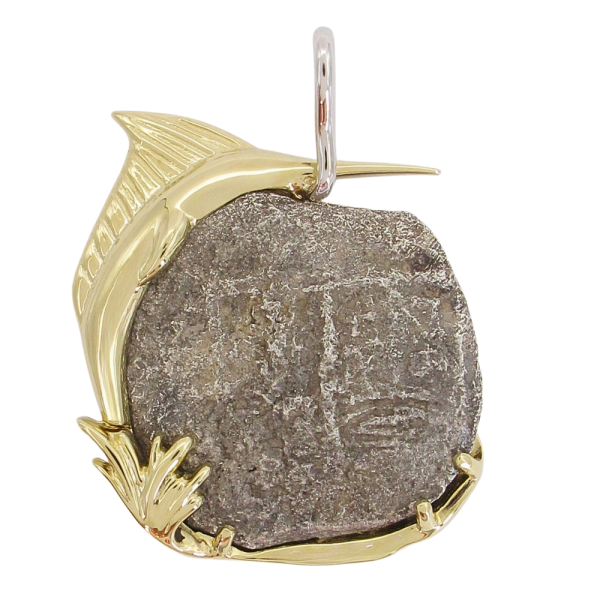 1622 Atocha 4 Reale Shipwreck Coin Mel Fischer Marlin Pendant Gold Back