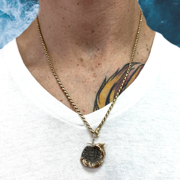 1622 Atocha 4 Reale Shipwreck Coin Mel Fischer Marlin Pendant Gold Worn