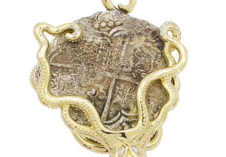 1622 Atocha 8 Reale Shipwreck Coin Mel Fischer Octopus Pendant Gold