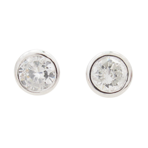 1ct Bezel Diamond Stud Earrings White Gold