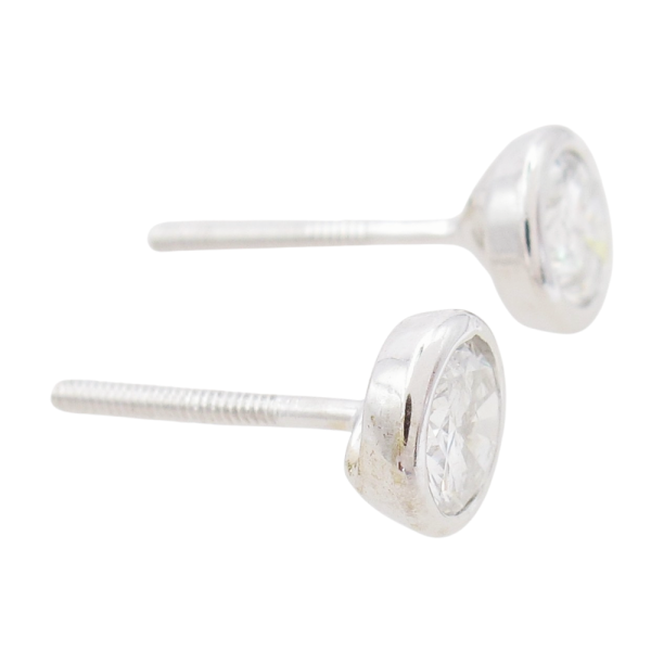 1ct Bezel Diamond Stud Earrings White Gold Side