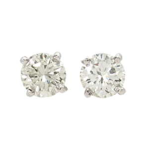 1ct Round Brilliant Diamond Solitaire Stud Earrings 14K front