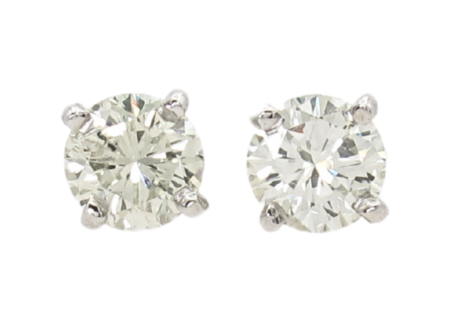 1ct Round Brilliant Diamond Solitaire Stud Earrings 14K front