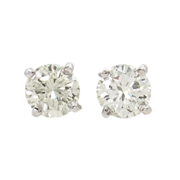 1ct Round Brilliant Diamond Solitaire Stud Earrings 14K front