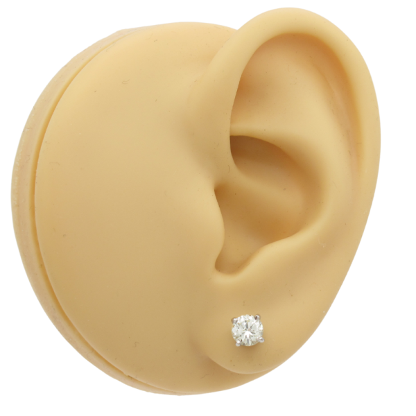 1ct Round Brilliant Diamond Solitaire Stud Earrings 14K worn