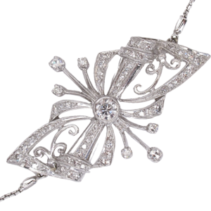 1ctw Diamond Retro Brooch Turned Bracelet 14K & Platinum close up