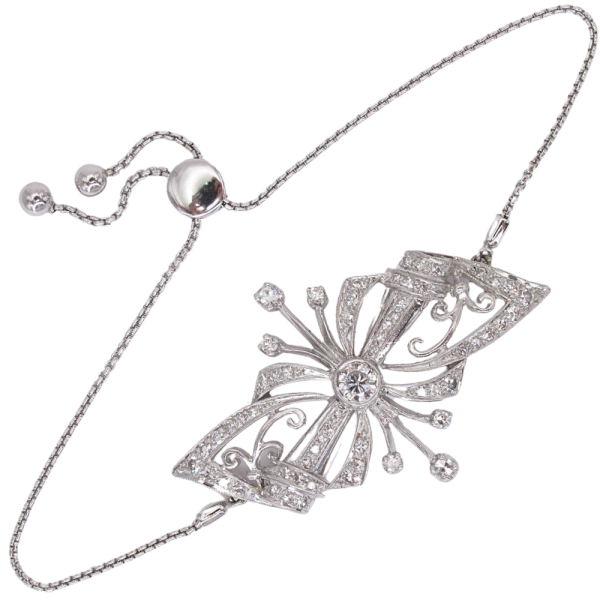 1ctw Diamond Retro Brooch Turned Bracelet 14K & Platinum front