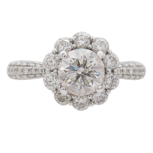 2 carat Round Diamond Halo Engagement Ring Pave Band White Gold