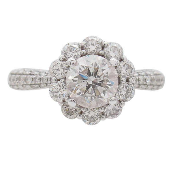 2 carat Round Diamond Halo Engagement Ring Pave Band White Gold