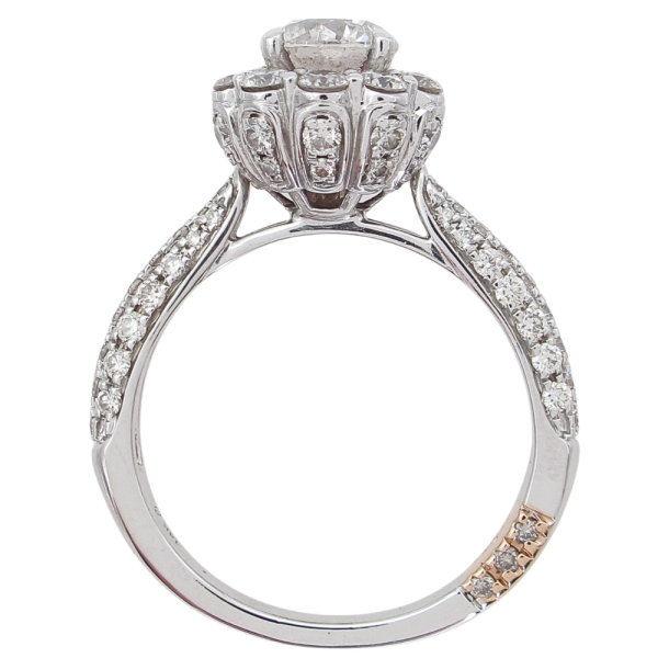 2 carat Round Diamond Halo Engagement Ring Pave Band White Gold Profile
