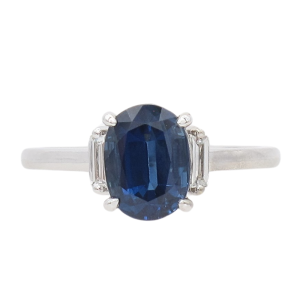 2.39ct Oval Blue Sapphire Three-Stone Ring 14K White Gold GIA profile (2)