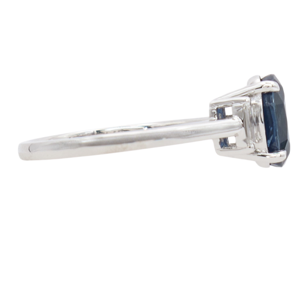 2.39ct Oval Blue Sapphire Three-Stone Ring 14K White Gold GIA side