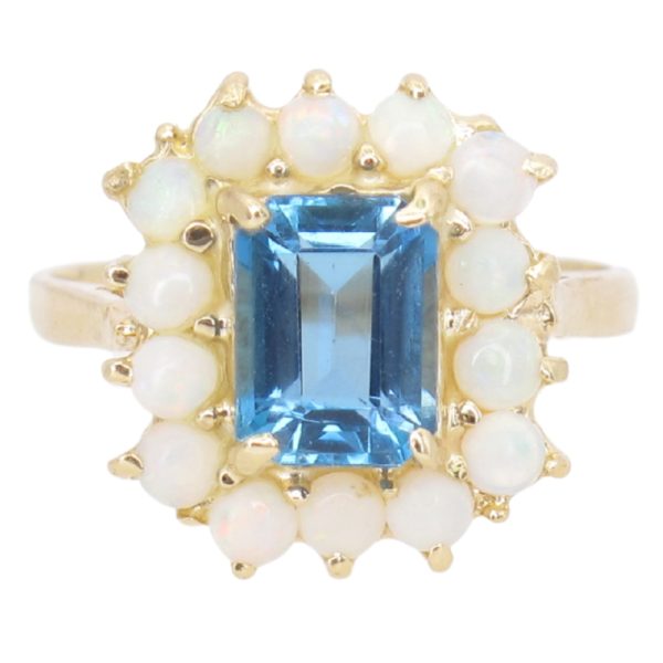 2.58ctw London Blue Topaz Ring with Opal Halo 14K Gold