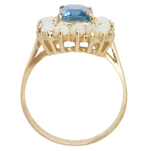 2.58ctw London Blue Topaz Ring with Opal Halo 14K Gold profile