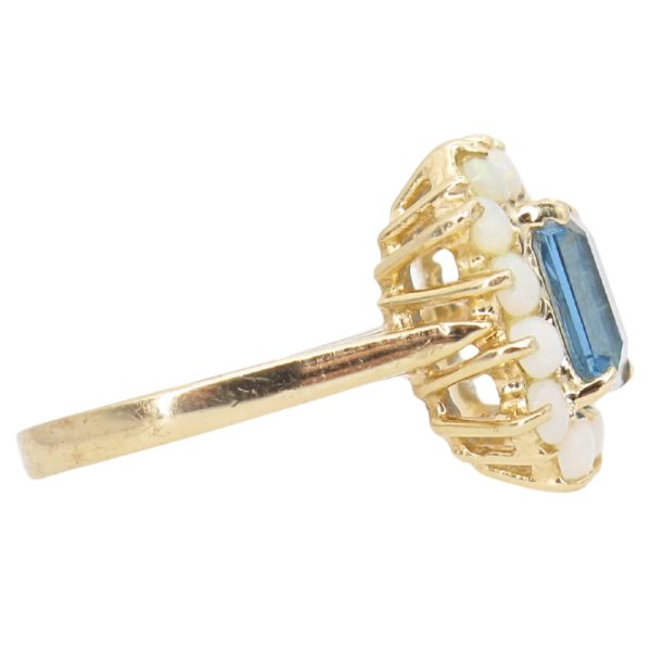 2.58ctw London Blue Topaz Ring with Opal Halo 14K Gold side