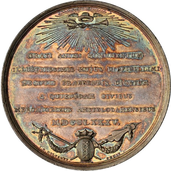 1785 Netherlands Amsterdam City Silver Medal "Treaty of Fountainebleau" MS63 NGC Rainbow Toned