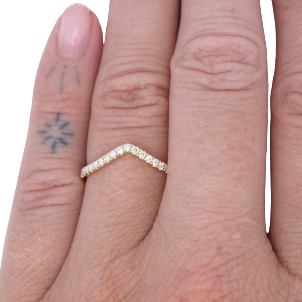 .21ctw Pave Diamond Chevron Band 14K yellow gold worn