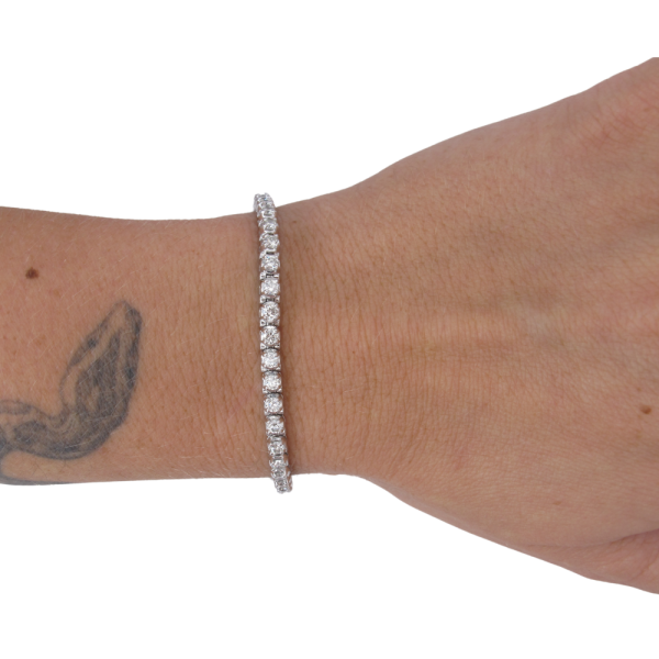 3 Carat diamond tennis bracelet line white gold worn