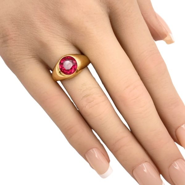 4.10ct Lab Ruby Ring 14K Gold worn