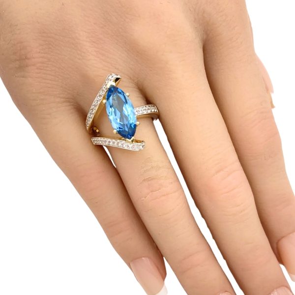 4.24ctw London Blue Topaz Ring 14K Gold worn