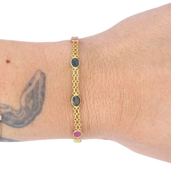 4.32ctw Ruby & Sapphire Bracelet 18K Gold worn