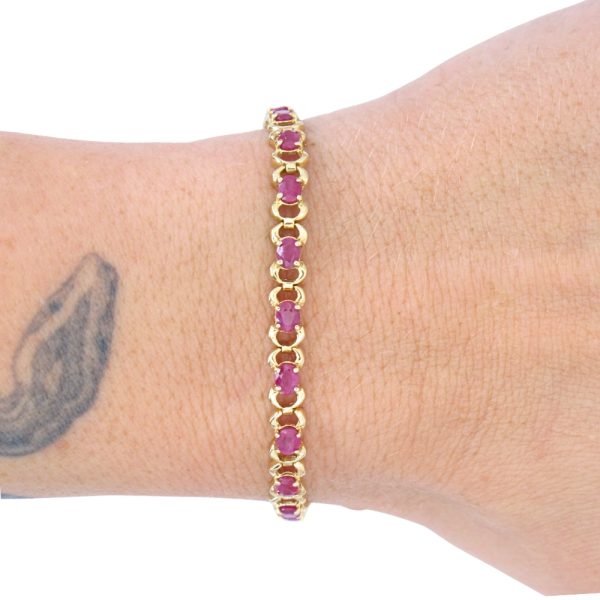 5.75ctw Natural Ruby Line Bracelet 14K Gold worn