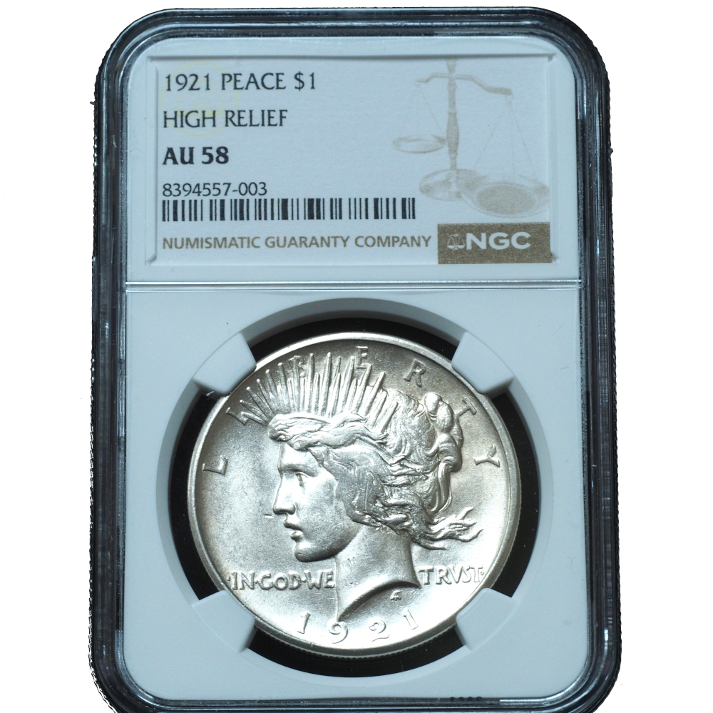 1921 High Relief Peace Dollar AU58 NGC