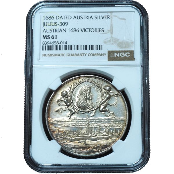1686 Austria Silver Medal MS61 NGC Victory of The Siege of Vienna