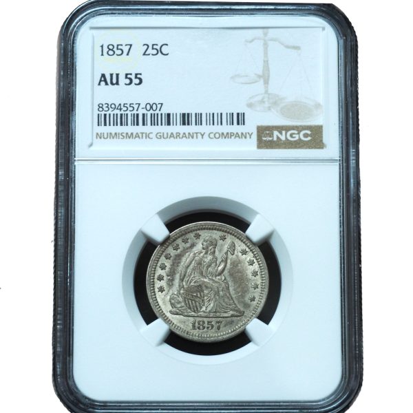 1857 Seated Liberty Quarter AU55 NGC