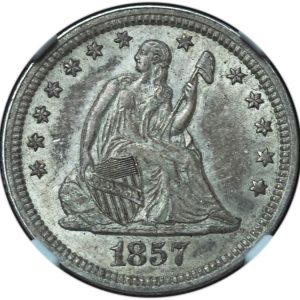 1857 Seated Liberty Quarter AU55 NGC
