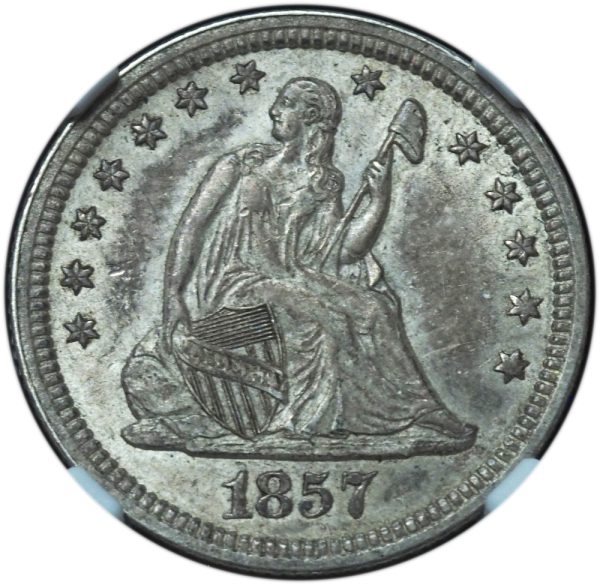 1857 Seated Liberty Quarter AU55 NGC