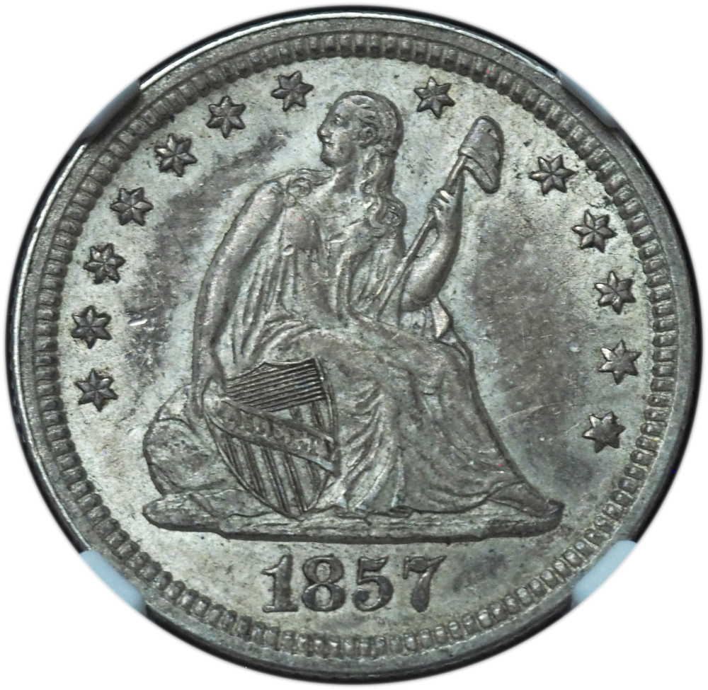 1857 Seated Liberty Quarter AU55 NGC