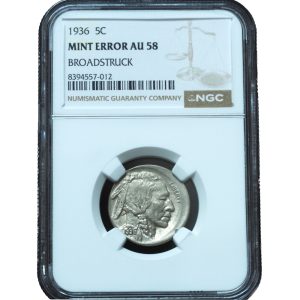 1936 Buffalo Nickel Broadstruck Error AU58 NGC