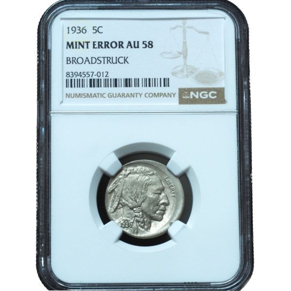 1936 Buffalo Nickel Broadstruck Error AU58 NGC