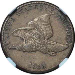 1858 Flying Eagle Cent Large Letters AU NGC - Double Die Obverse