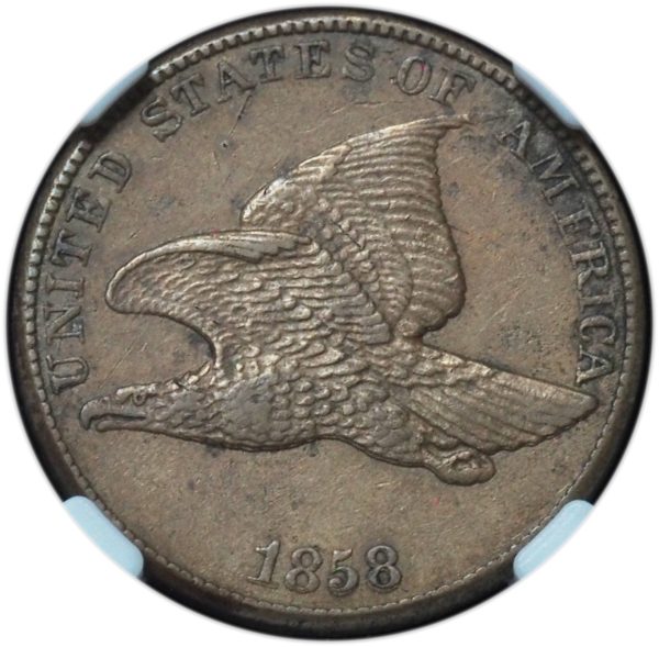 1858 Flying Eagle Cent Large Letters AU NGC - Double Die Obverse