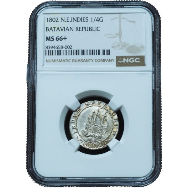 1802 1/4 Gulden Netherlands East Indies Batavian Republic MS66+ NGC TOP POP
