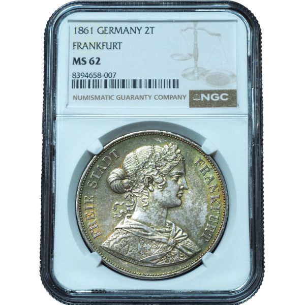 1861 German States Frankfurt 2 Taler MS62 NGC