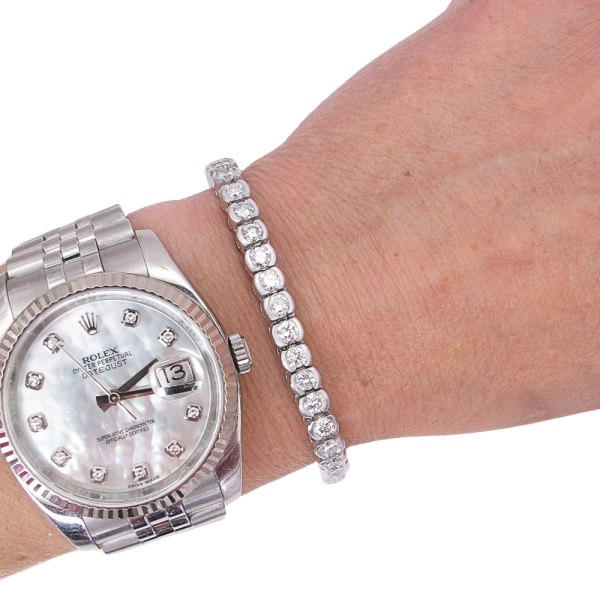 6.50 carat diamond tennis bracelet white gold worn